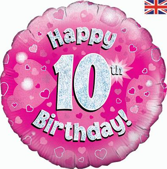 10th Birthday Holographic Foil Balloon In Pink
