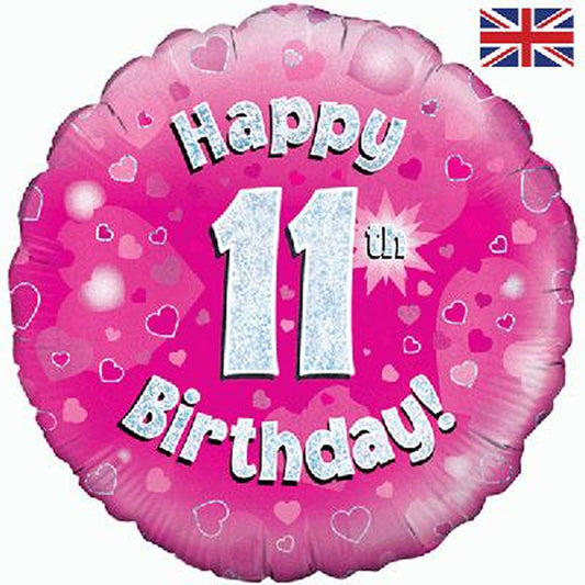 11th Birthday Holographic Foil Balloon In Pink