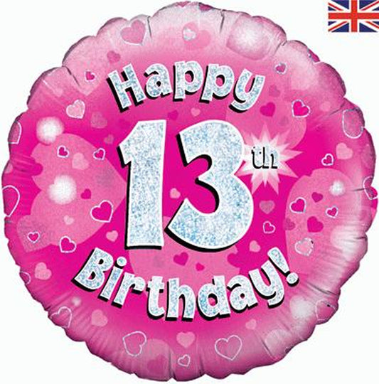 13th Birthday Holographic Foil Balloon In Pink