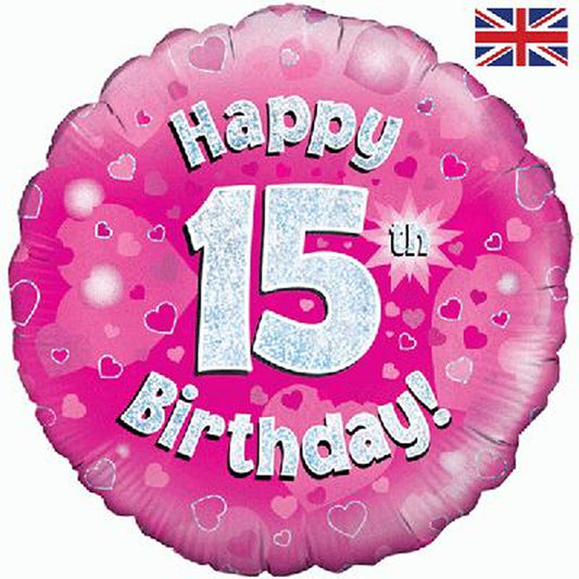 15th Birthday Holographic Foil Balloon In Pink