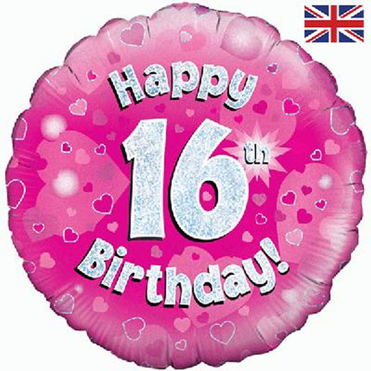 16th Birthday Holographic Foil Balloon In Pink