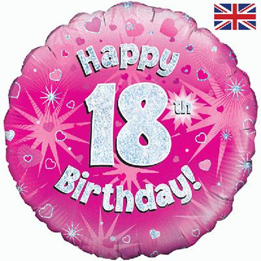 18th Birthday Holographic Foil Balloon In Pink