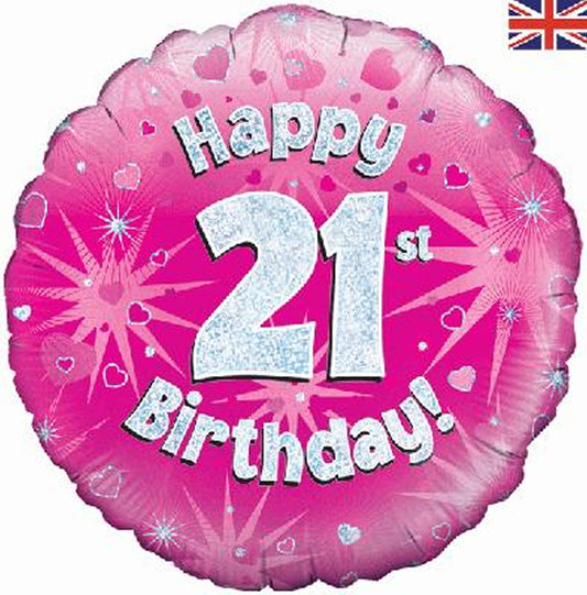 21st Birthday Holographic Foil Balloon In Pink