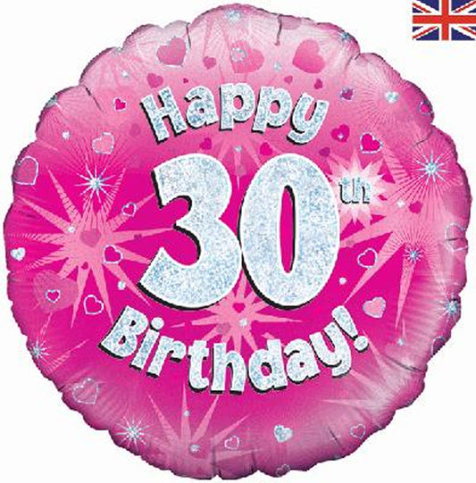 30th Birthday Holographic Foil Balloon In Pink