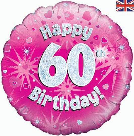 60th Birthday Holographic Foil Balloon In Pink