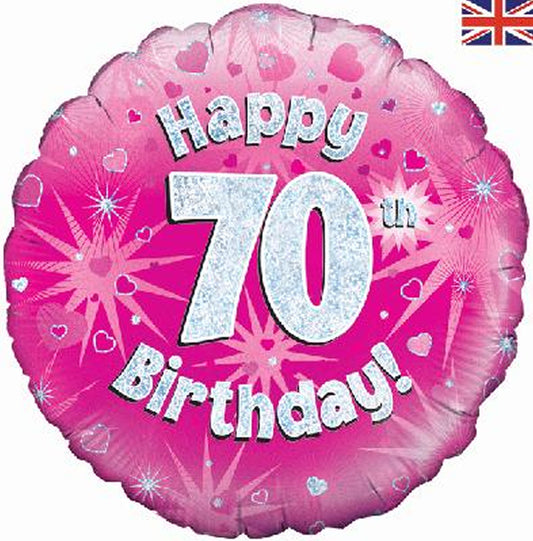 70th Birthday Holographic Foil Balloon In Pink