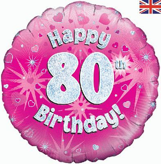 80th Birthday Holographic Foil Balloon In Pink