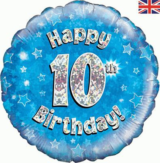10th Birthday Holographic Foil Balloon In Blue