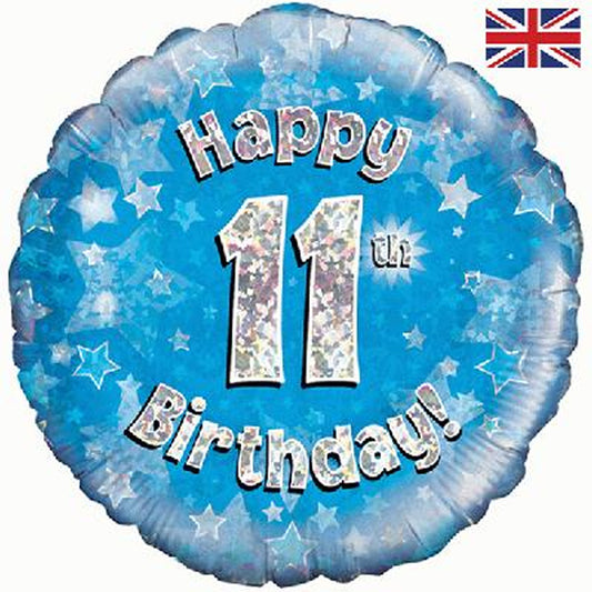 11th Birthday Holographic Foil Balloon In Blue
