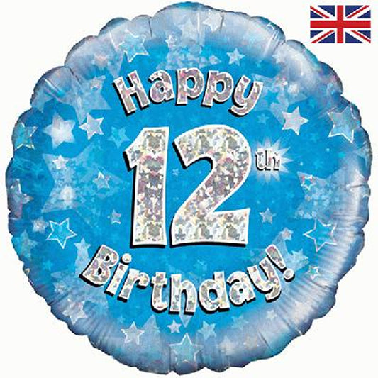 12th Birthday Holographic Foil Balloon In Blue
