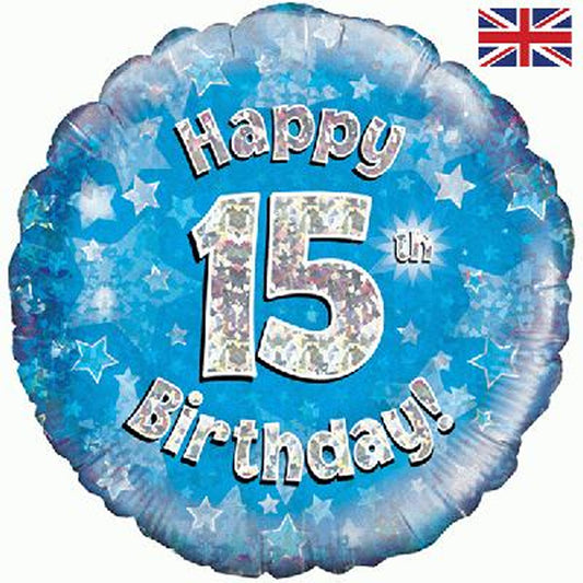 15th Birthday Holographic Foil Balloon In Blue
