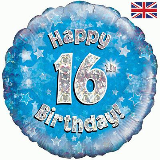 16th Birthday Holographic Foil Balloon In Blue