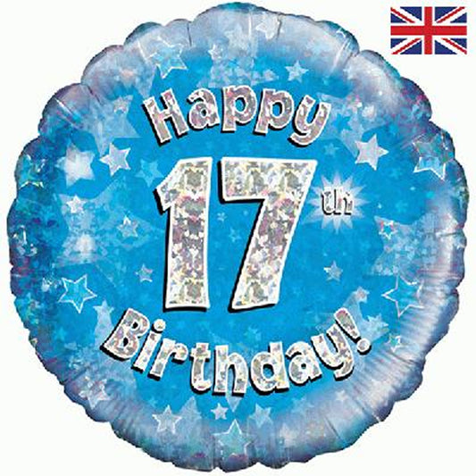 17th Birthday Holographic Foil Balloon In Blue