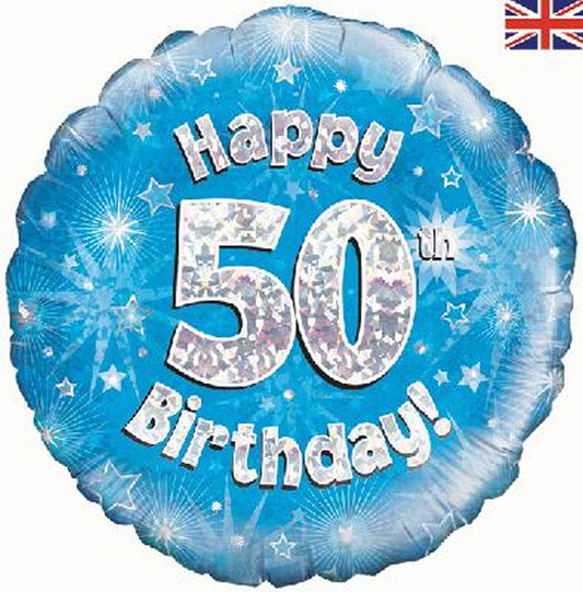 50th Birthday Holographic Foil Balloon In Blue