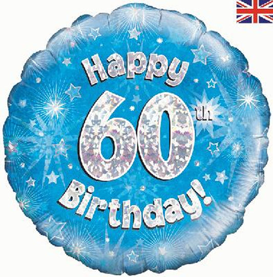 60th Birthday Holographic Foil Balloon In Blue