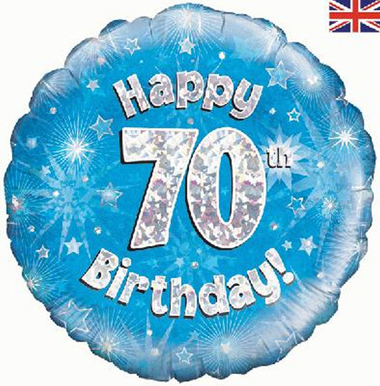 70th Birthday Holographic Foil Balloon In Blue