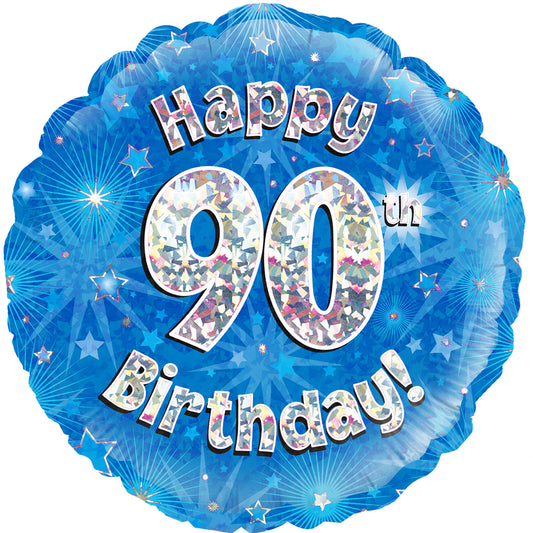 90th Birthday Holographic Foil Balloon In Blue