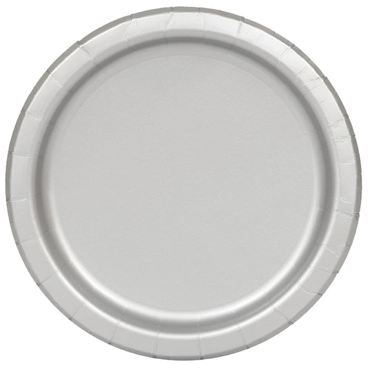 Sustainably Sourced 7" or 9" Recyclable SILVER Paper Party Plates