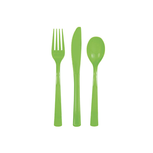 Reusable Cutlery In LIME GREEN - 6 Knifes, 6 Forks 6 Spoons Per Pack