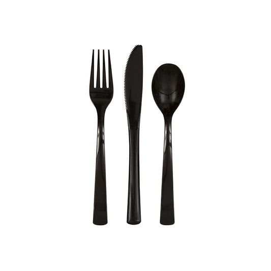 Reusable Cutlery In BLACK - 6 Knifes, 6 Forks 6 Spoons Per Pack