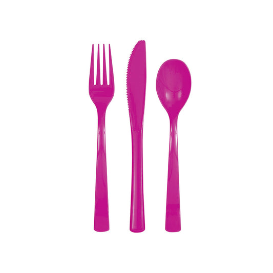 Reusable Cutlery In HOT PINK / CERISE - 6 Knifes, 6 Forks 6 Spoons Per Pack