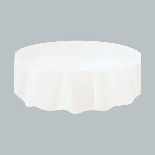 Round Plastic Table Cover In White