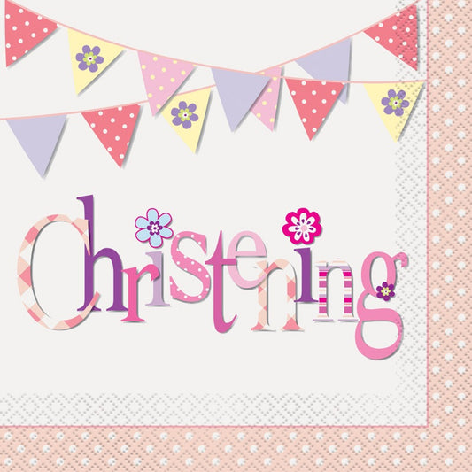 Pink Christening Recyclable Paper Lunch Napkins