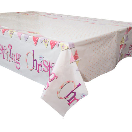 Pink Christening Plastic Reusable Table cover
