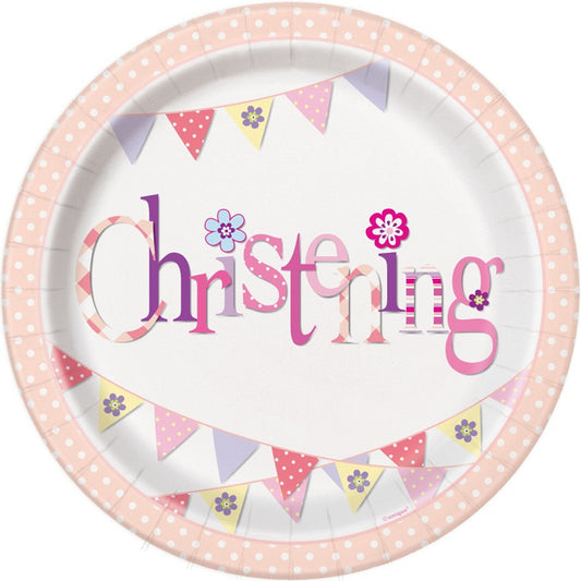 Pink Christening 9in Paper Plates - 8pk