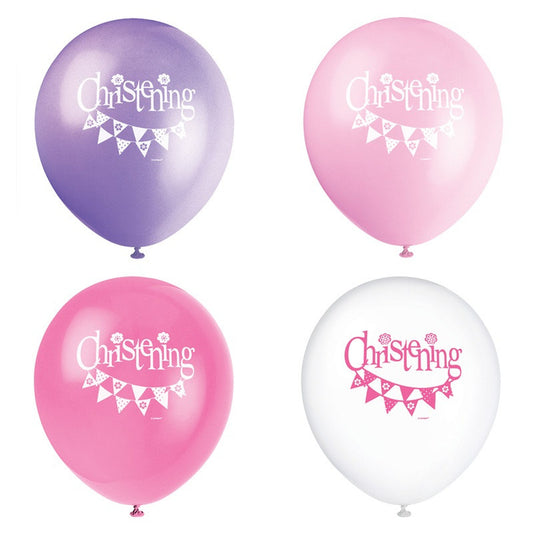 Pink Christening 12in Latex balloons - 8pk