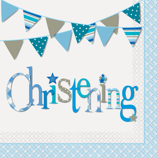 Blue Christening Recyclable Paper Lunch Napkins