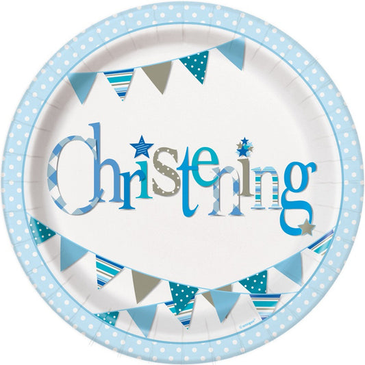 Blue Christening 9in Paper Plates - 8pk