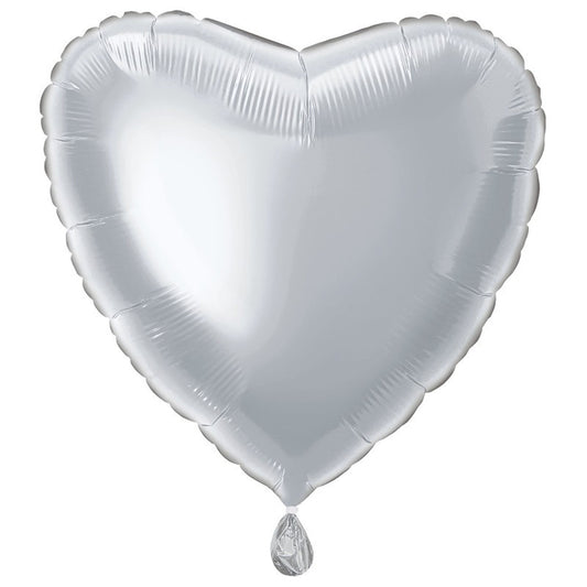 Heart Shaped Foil Balloon In SILVER - Fill With Helium Or Air.