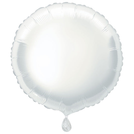 Round Shaped Foil Balloon In WHITE - Fill With Helium Or Air.