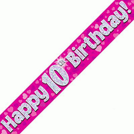 Pink & Silver Holographic Birthday Banner For A 10th Birthday