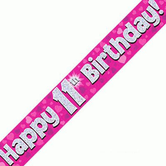 Pink & Silver Holographic Birthday Banner For An 11th Birthday