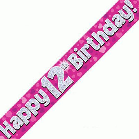 Pink & Silver Holographic Birthday Banner For A 12th Birthday