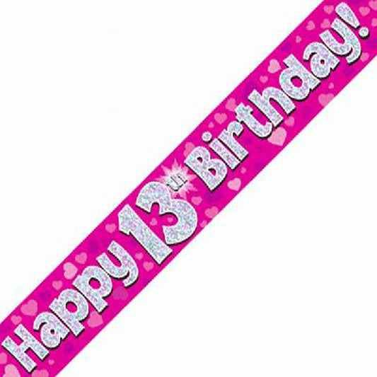 Pink & Silver Holographic Birthday Banner For A 13th Birthday