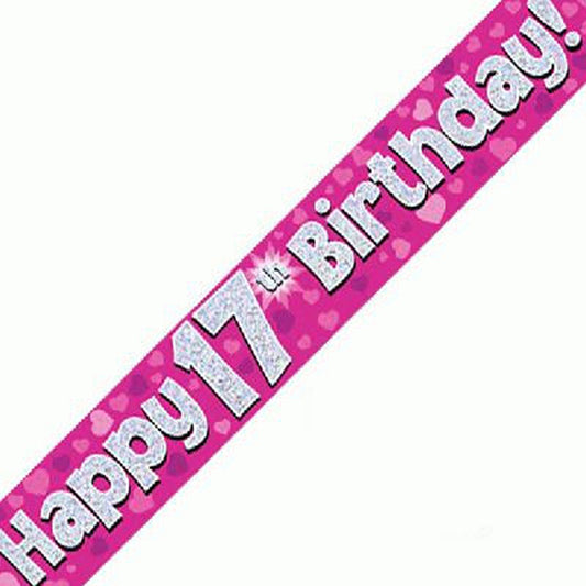 Pink & Silver Holographic Birthday Banner For A 17th Birthday