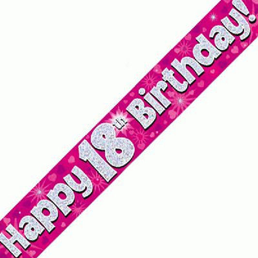 Pink & Silver Holographic Birthday Banner For An 18th Birthday