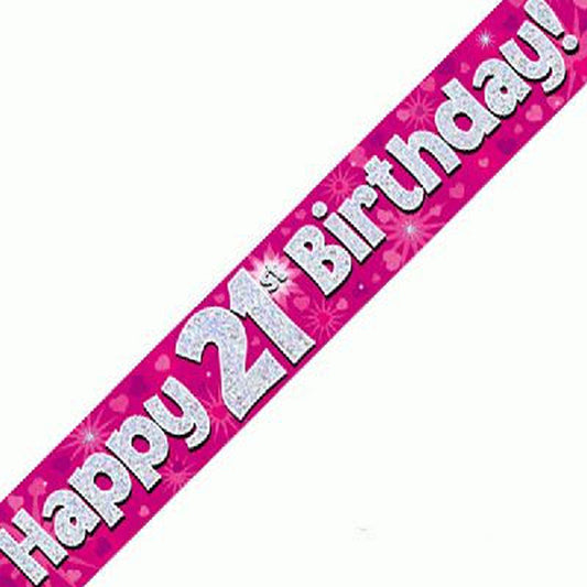 Pink & Silver Holographic Birthday Banner For A 21st Birthday