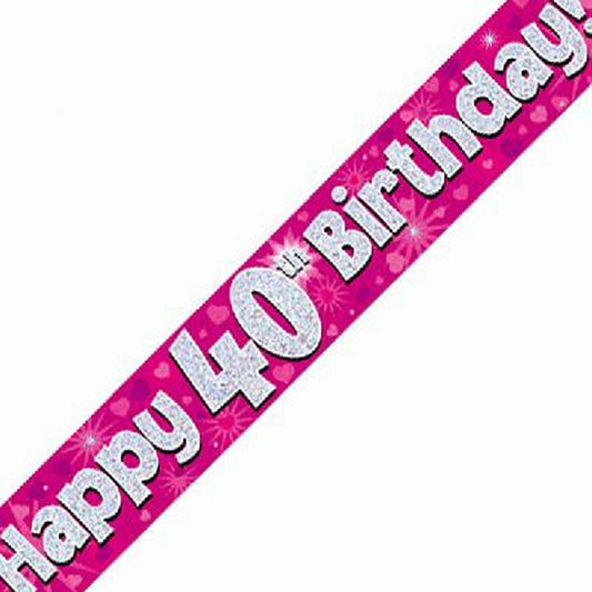 Pink & Silver Holographic Birthday Banner For A 40th Birthday