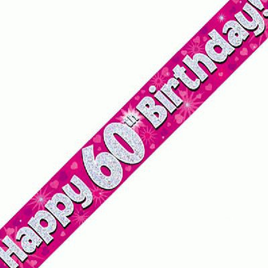 Pink & Silver Holographic Birthday Banner For A 60th Birthday