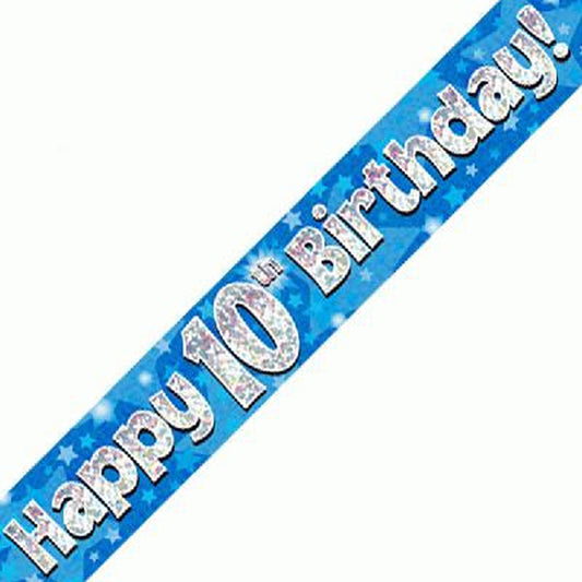 Blue & Silver Holographic Birthday Banner For A 10th Birthday