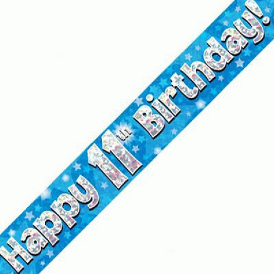 Blue & Silver Holographic Birthday Banner For An 11th Birthday