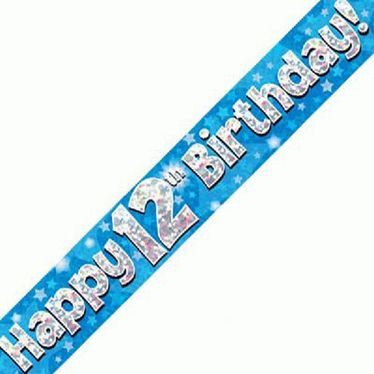 Blue & Silver Holographic Birthday Banner For A 12th Birthday