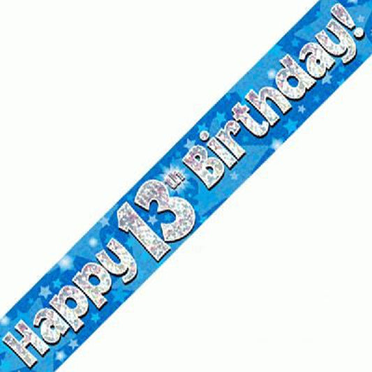 Blue & Silver Holographic Birthday Banner For A 13th Birthday