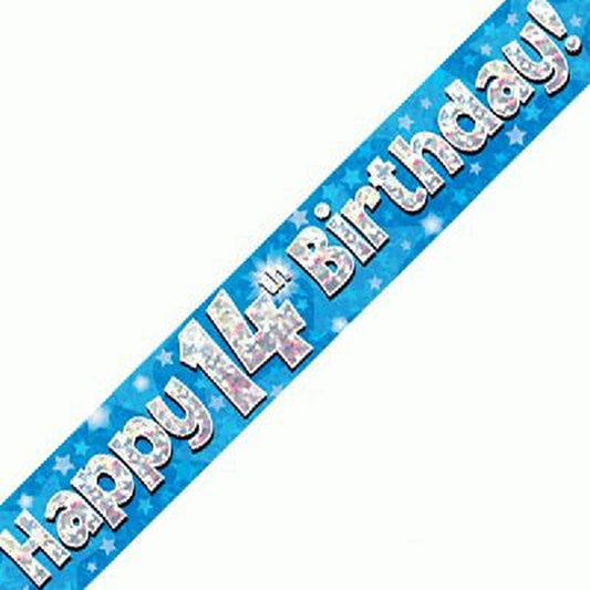 Blue & Silver Holographic Birthday Banner For A 14th Birthday
