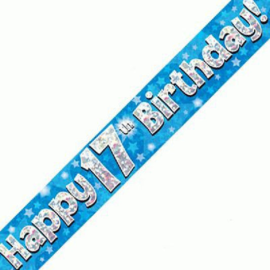 Blue & Silver Holographic Birthday Banner For A 17th Birthday