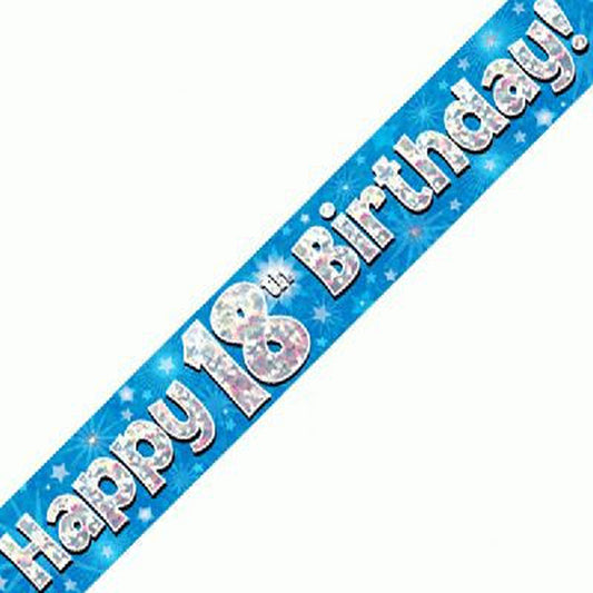 Blue & Silver Holographic Birthday Banner For An 18th Birthday